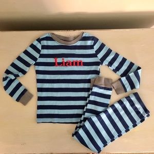 Liam Blue Striped PJ Set LS Embroidered Name sz. 5